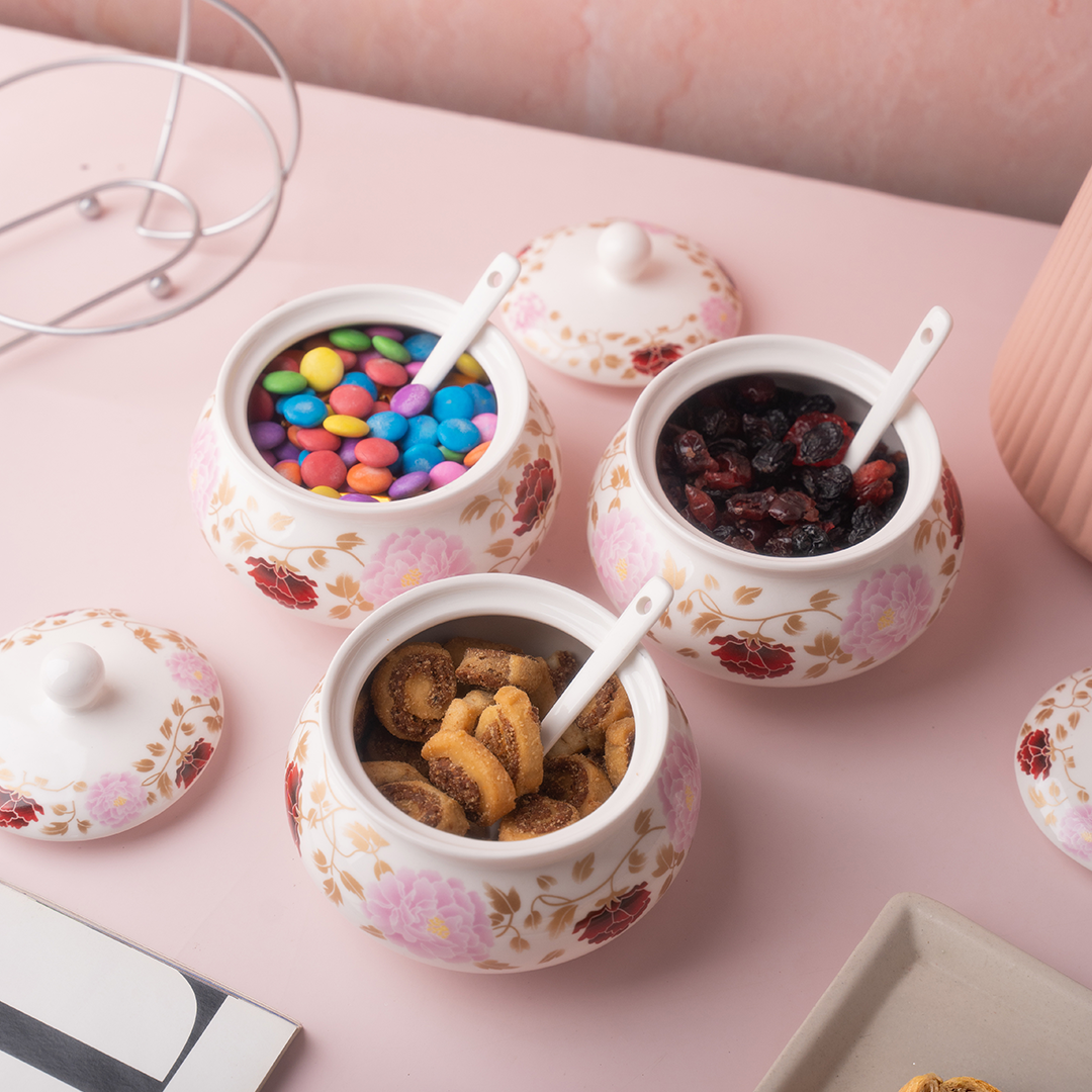TAKISSO Sugar Bowl with Lid Pack of 3 (350ml)