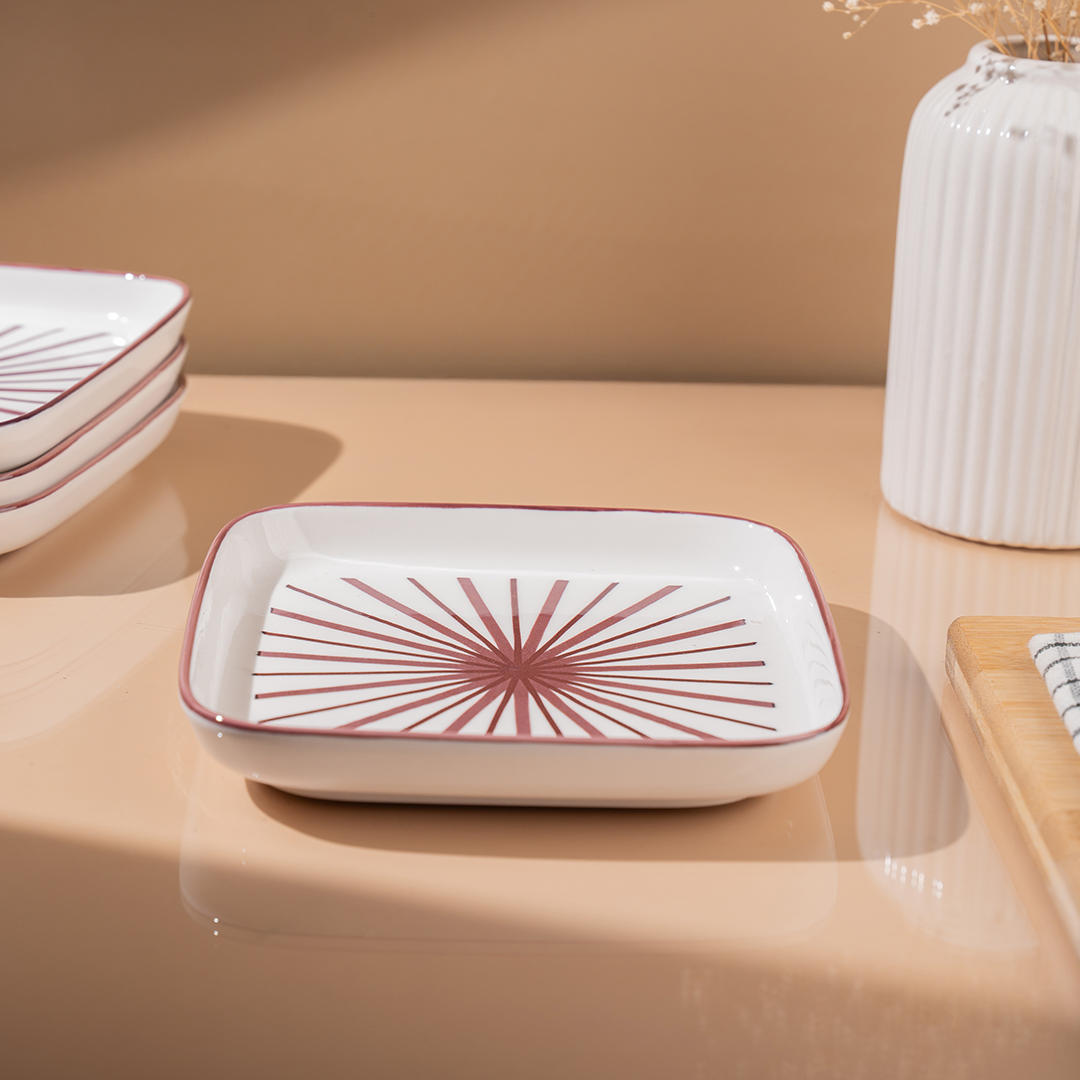 TAKISSO Square Ceramic Plates with Mandala Art Set of 6
