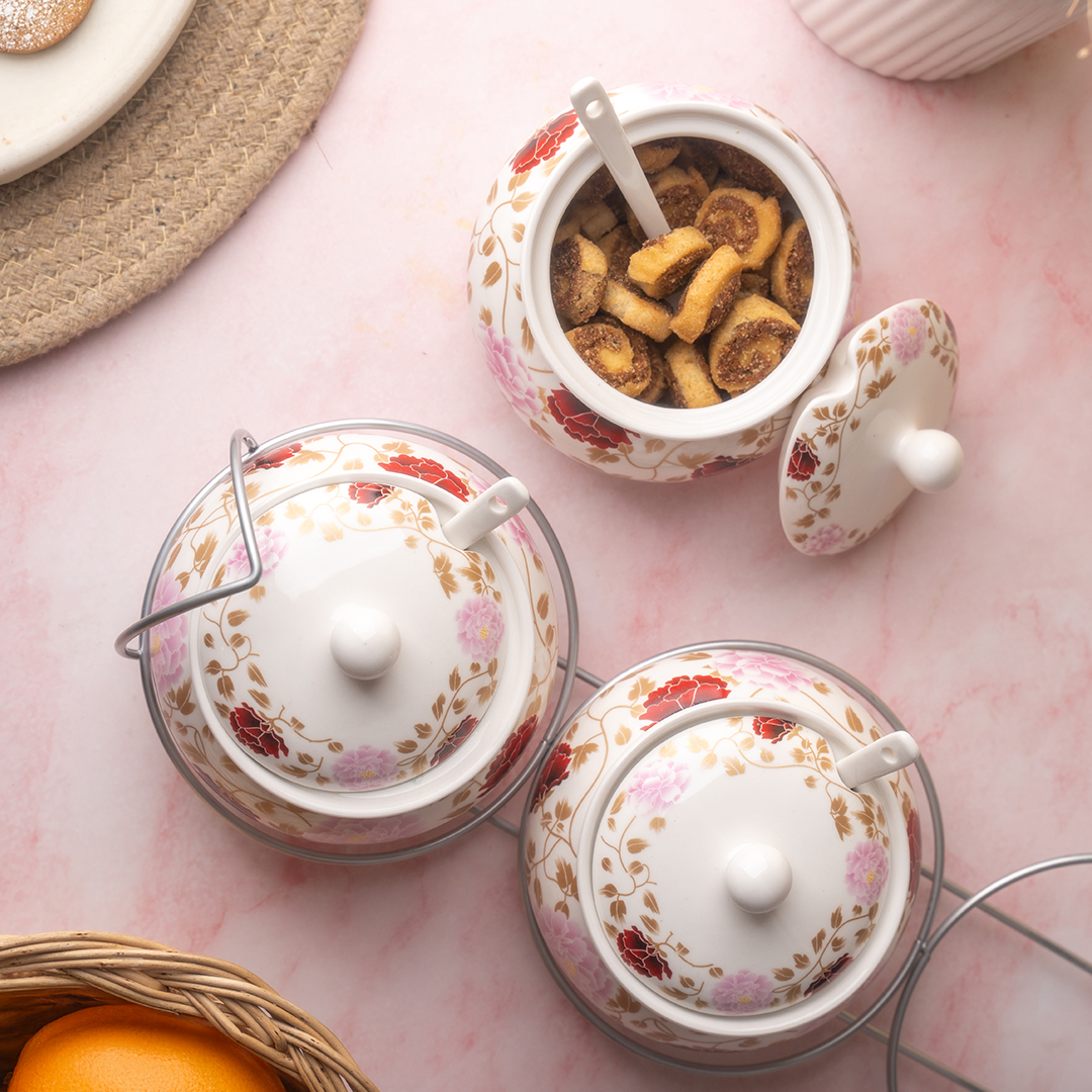 TAKISSO Sugar Bowl with Lid Pack of 3 (350ml)