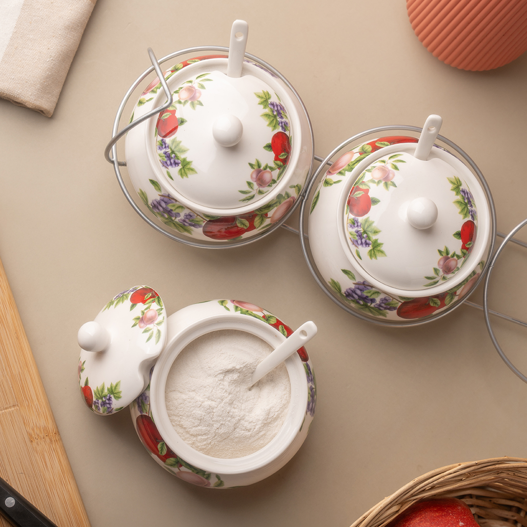 TAKISSO Sugar Bowl with Lid Pack of 3 (350ml)