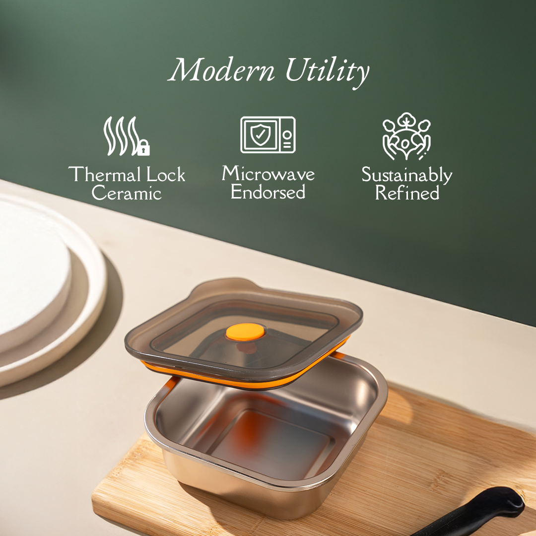 TAKISSO Premium Thermal Lock Stainless Steel Lunch Box Set of 1 (500ml)