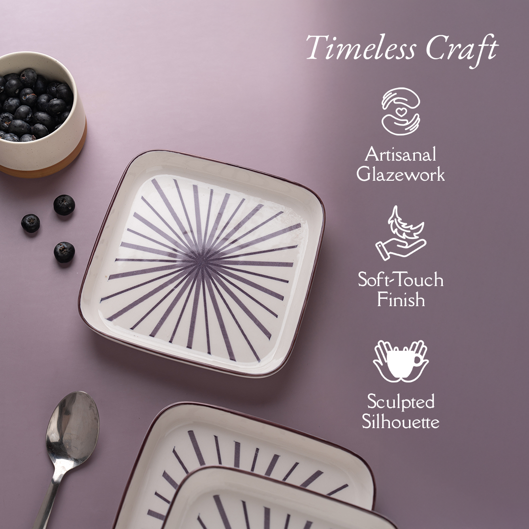 TAKISSO Square Ceramic Plates with Mandala Art Set of 6