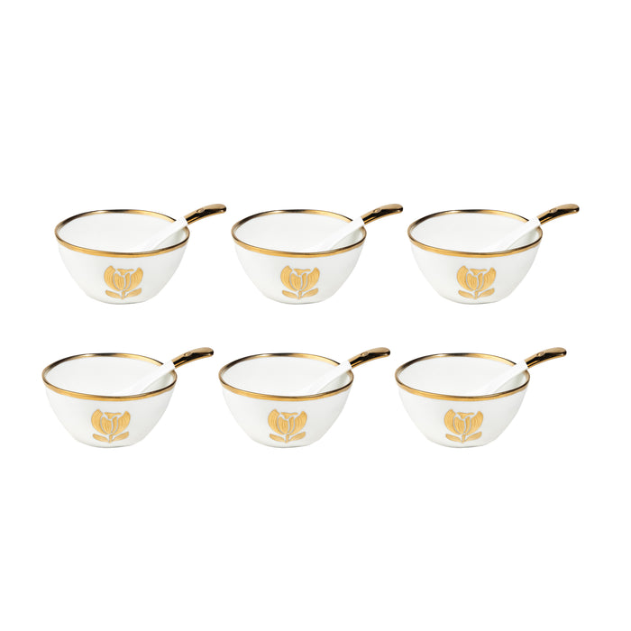 TAKISSO Soup Bowl Set of 6 Pc Ceramic Set (Bowls with Spoons) 300ml