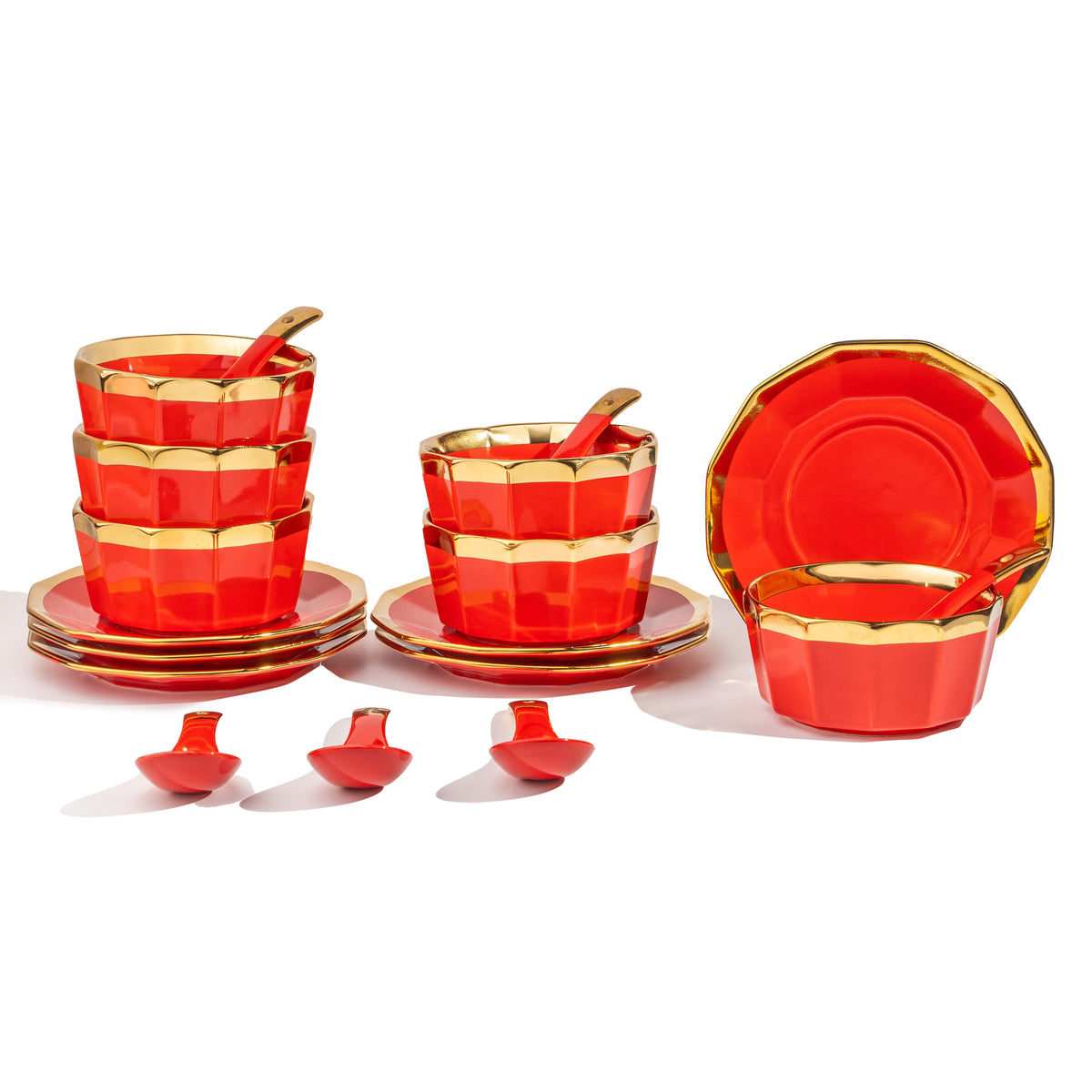 TAKISSO Soup Bowl Set of 6-18 Pc Ceramic Set (Bowls, Spoons, Saucers) 340ml