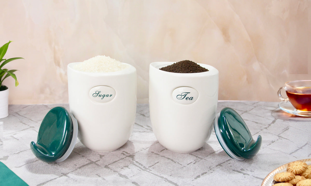 TAKISSO Aesthetic Kitchen Décor Ceramic Canister Set of 2 (1200ml)