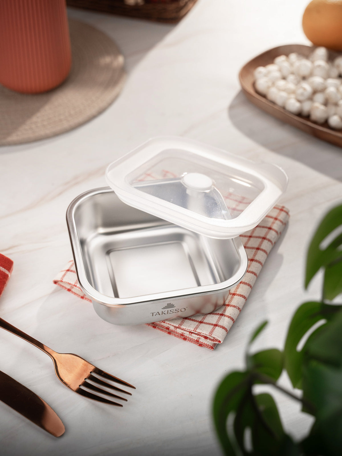 TAKISSO Square - Flat - 500ml Microwave Safe Container (With Push-Pull Airtight Mechanism)