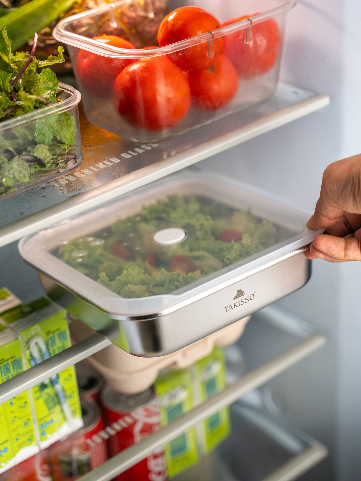 TAKISSO Square - Flat - 1200ml Microwave Safe Container (With Push-Pull Airtight Mechanism)