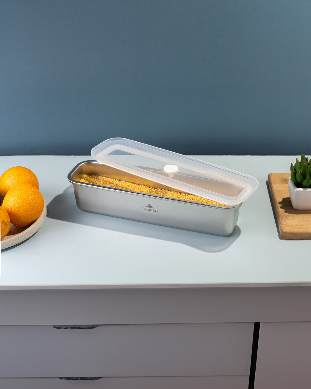 TAKISSO Long - 1350ml Microwave Safe Container (With Push-Pull Airtight Mechanism)
